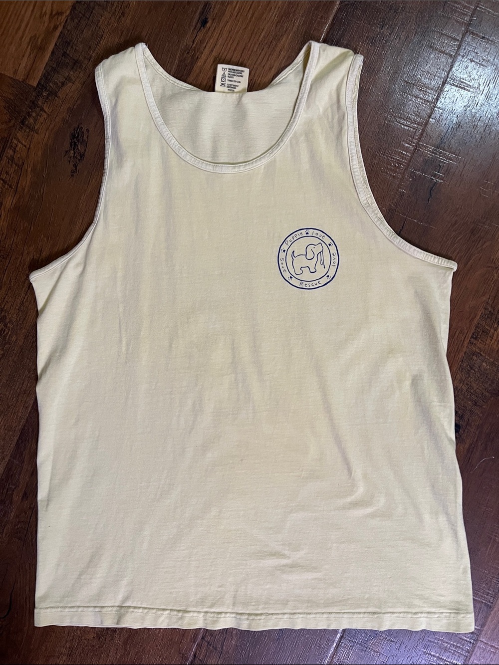Comfort Colors Light Yellow Scoop Neck Tank Top with Puppie Love Dog